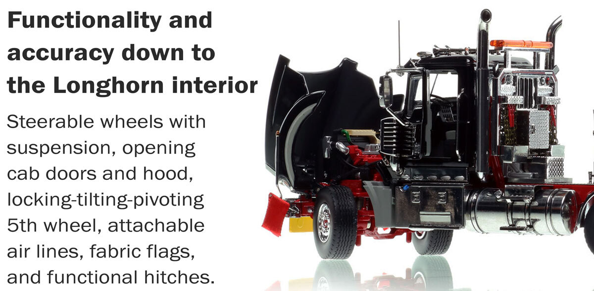 Functionality of the 1:50 scale Mack Titan Tri-axle Tractor - Black over Red