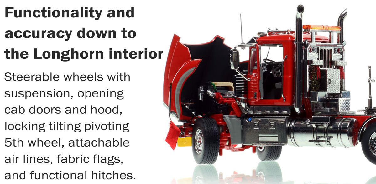 More functionality of the 1:50 scale Mack Titan Tri-axle Tractor - Red over Red