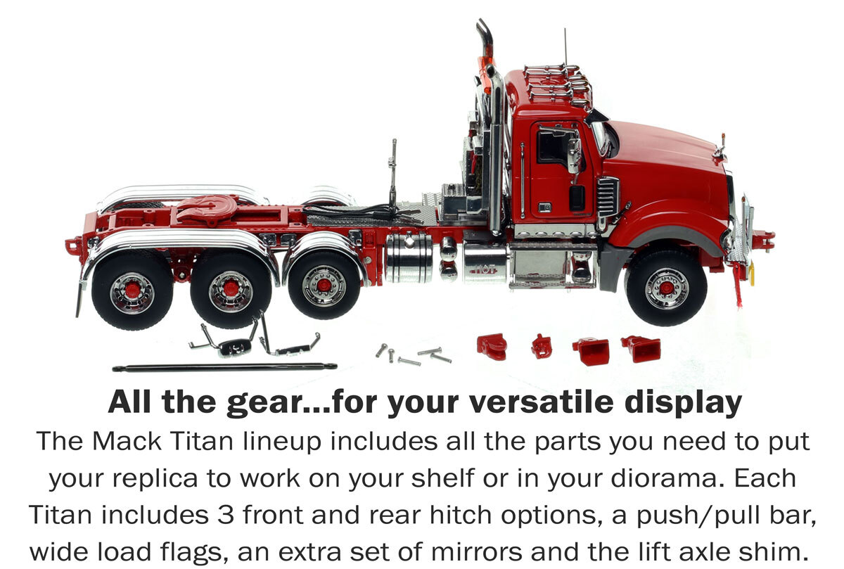 Parts and accessories for the 1:50 Mack Titan Tri-axle Tractor - Red over Red
