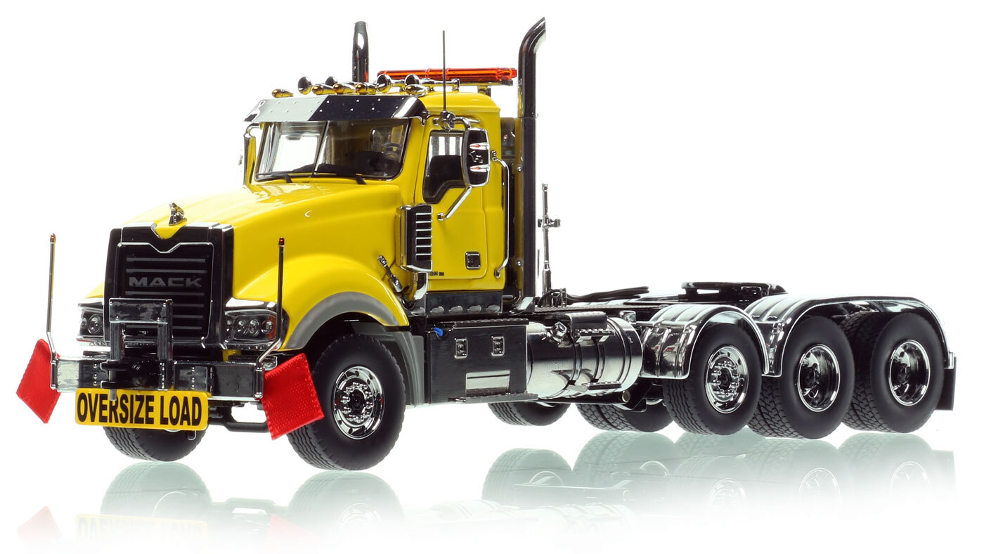 1:50 Scale Diecast Model of Mack Titan Tri-axle Tractor - Yellow 1021 over Black