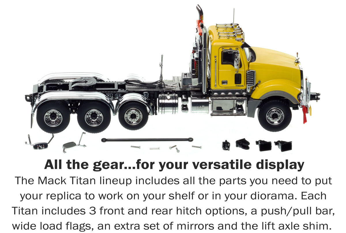 Accessory pack included with Mack Titan Tri-axle Tractor - Yellow over Black
