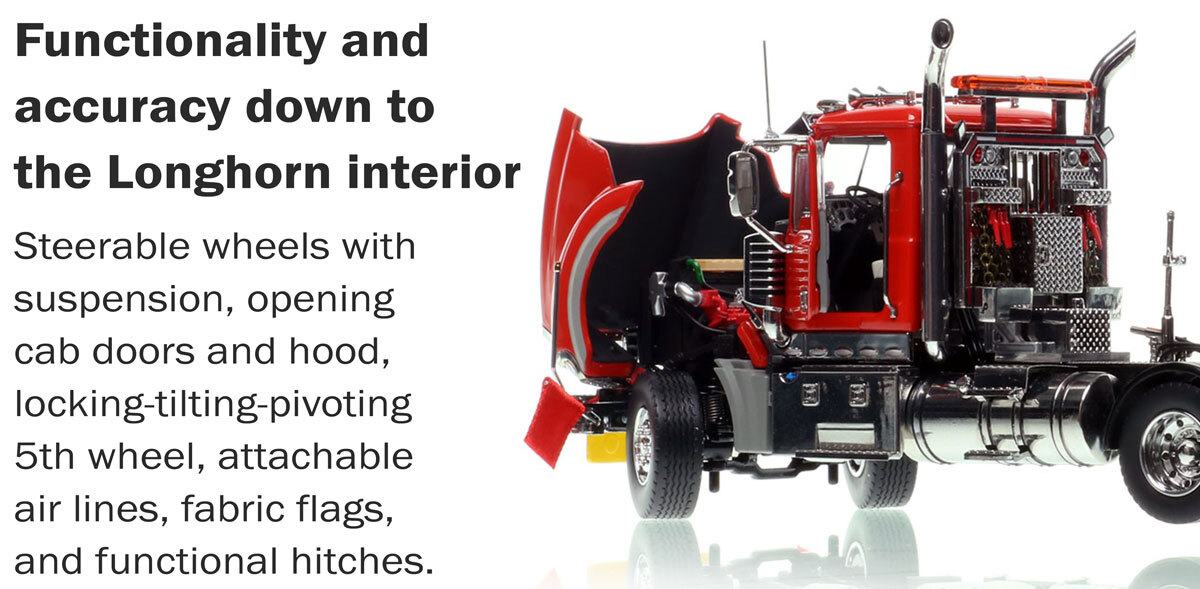 More functionality of the 1:50 scale Mack Titan Tri-axle Tractor - Red over Black