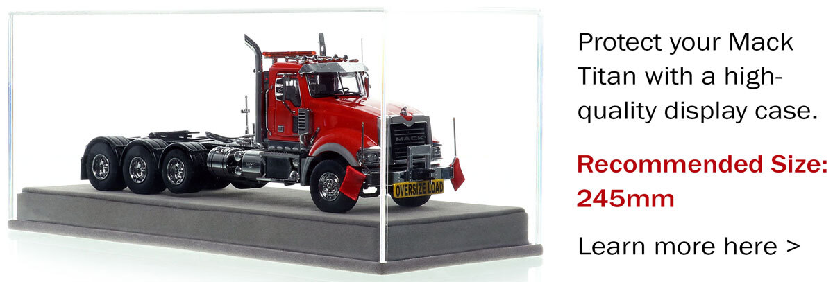 Display case for 1:50 scale Mack Titan Tri-axle Tractor - Red over Black