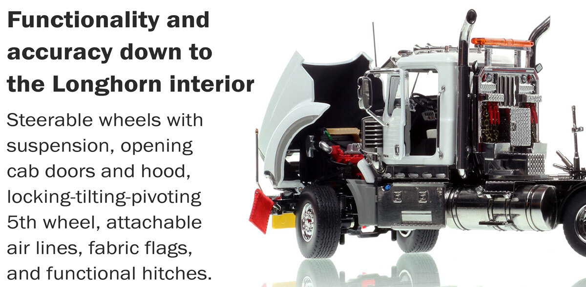 More functionality of 1:50 scale Mack Titan Tri-axle Tractor - White over Black