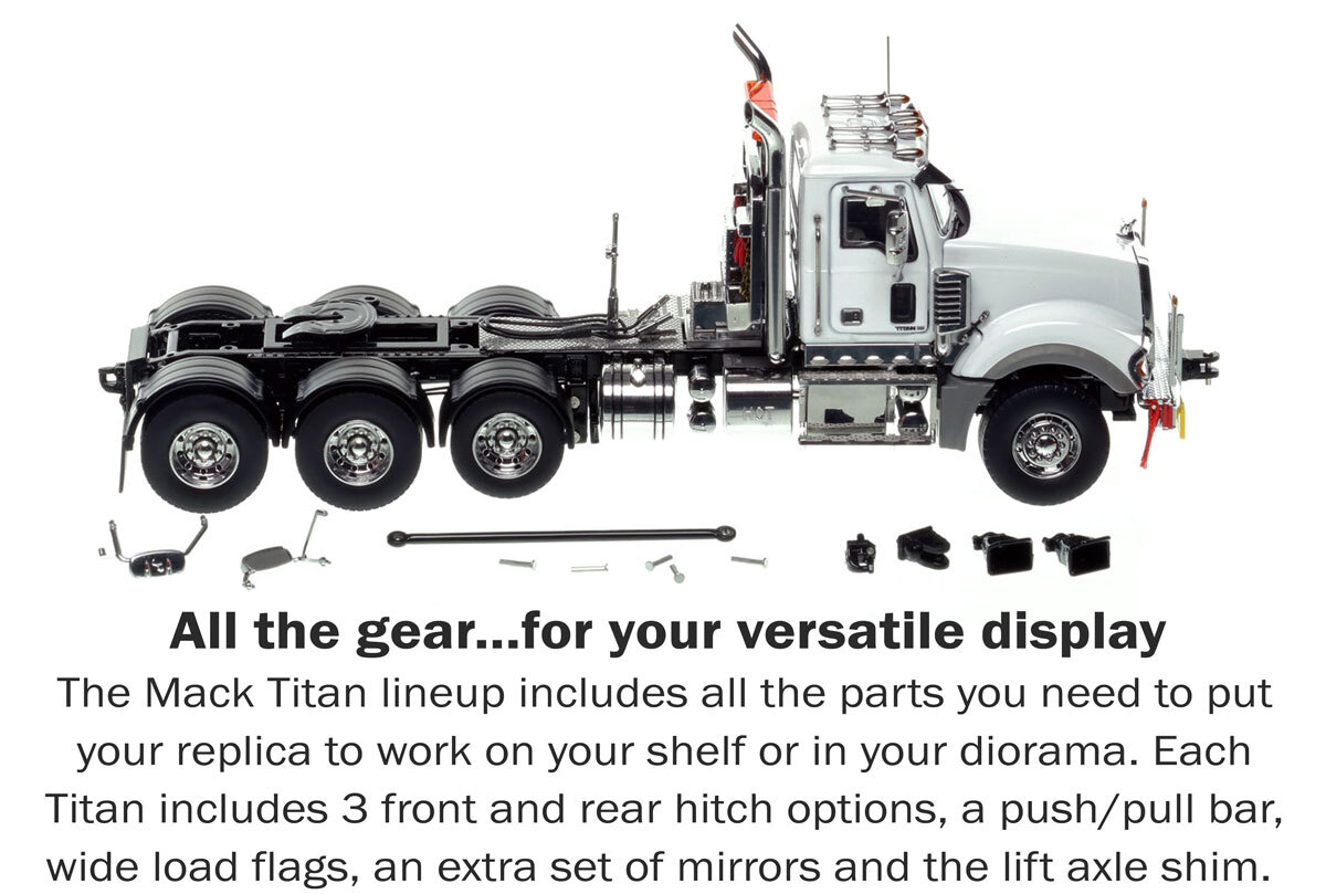 Accessories for 1:50 scale Mack Titan Tri-axle Tractor - White over Black