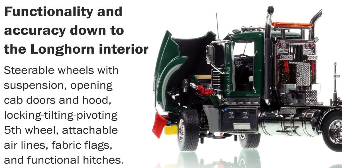 More functionality of 1:50 scale Mack Titan Tri-axle Tractor - Green over Black
