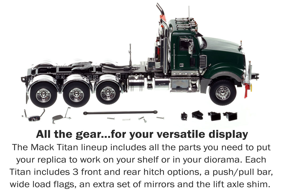 Accessories for 1:50 scale Mack Titan Tri-axle Tractor - Green over Black