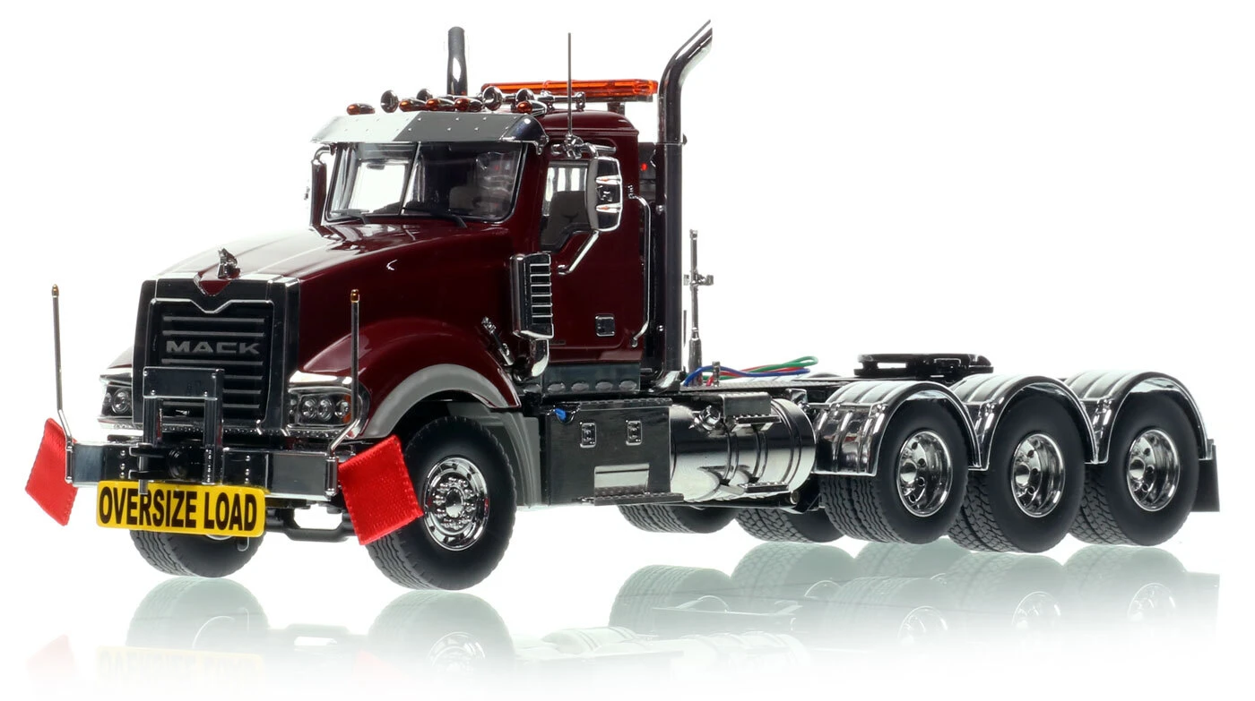 1:50 Scale Diecast Model of Mack Titan Tri-axle Tractor - Metallic Burgundy over Black