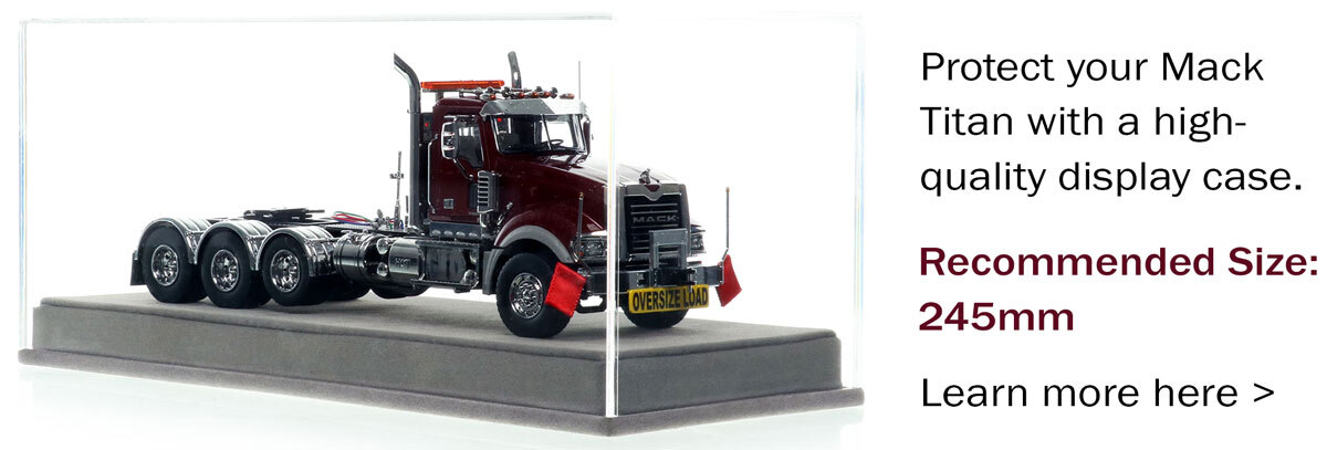 Display Case for 1:50 scale Mack Titan Tri-axle Tractor - Metallic Burgundy over Black