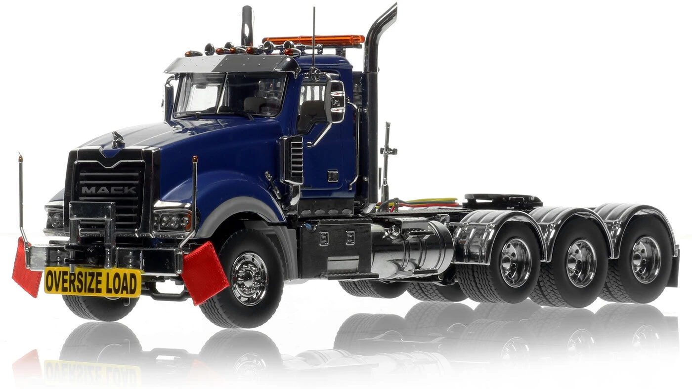 1:50 Scale Diecast Model of Mack Titan Tri-axle Tractor - Metallic Blue over Black