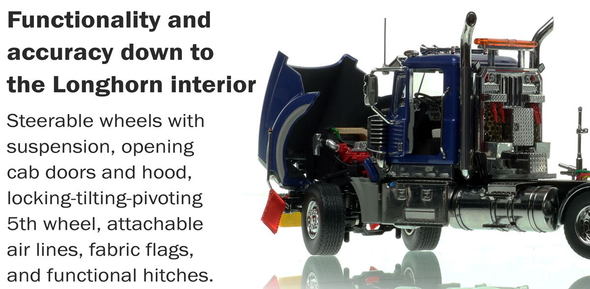 More functionality of 1:50 scale Mack Titan Tri-axle Tractor - Metallic Blue over Black