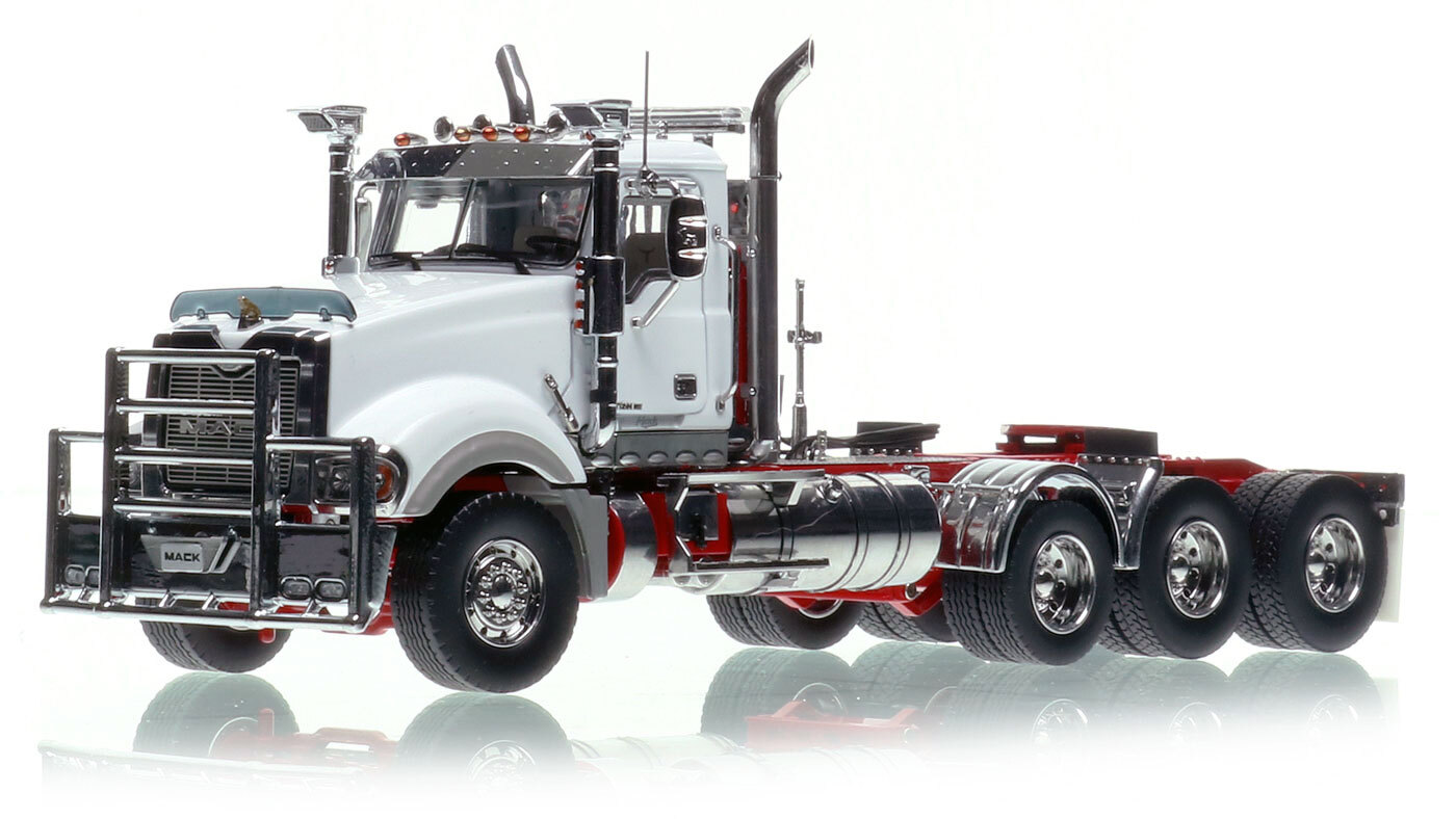 1:50 Scale Diecast Model of Mack Titan Tri-axle Tractor - White over Red