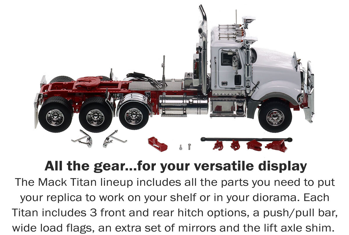 Accessories for 1:50 scale Mack Titan Tri-axle Tractor - White over Red