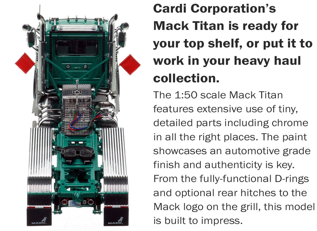 Functionality of 1:50 scale Cardi Construction Industries 2014 Mack Titan Tri-axle Tractor
