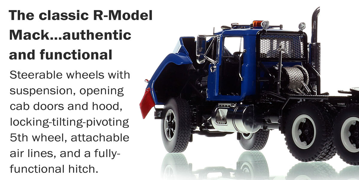 functionality of Mack R600 Tandem Axle Tractor - Blue 5005 over Black