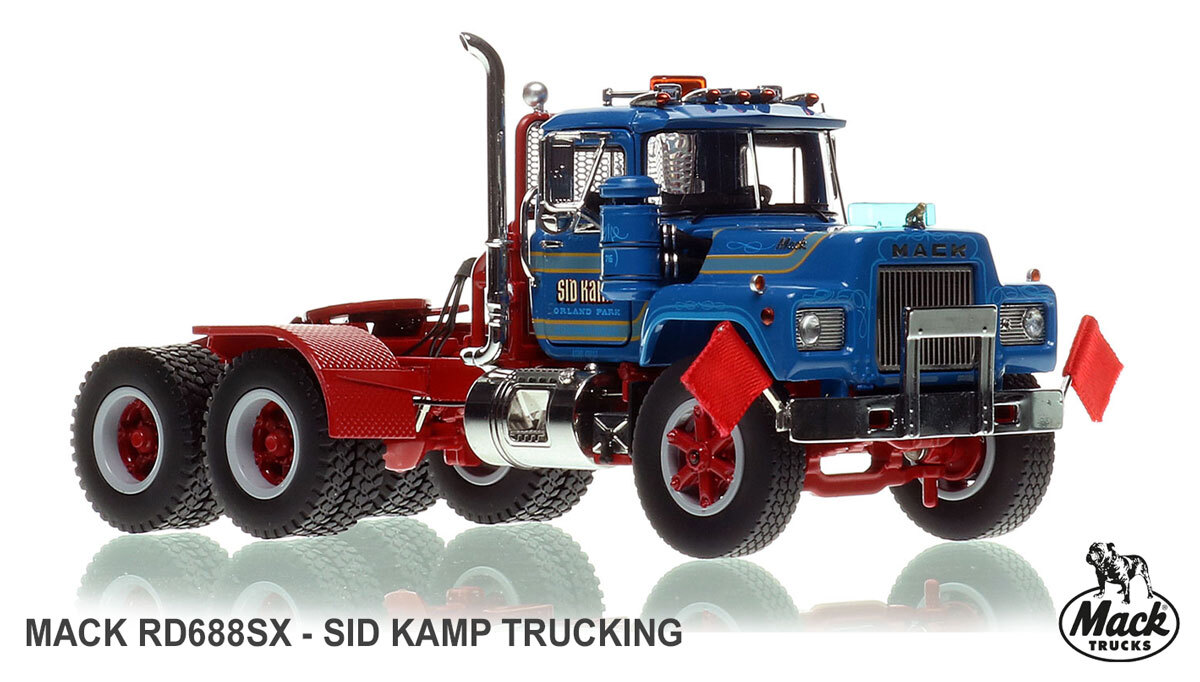 1:50 scale diecast model of Sid Kamp Trucking 1987 Mack RD688SX tandem axle tractor