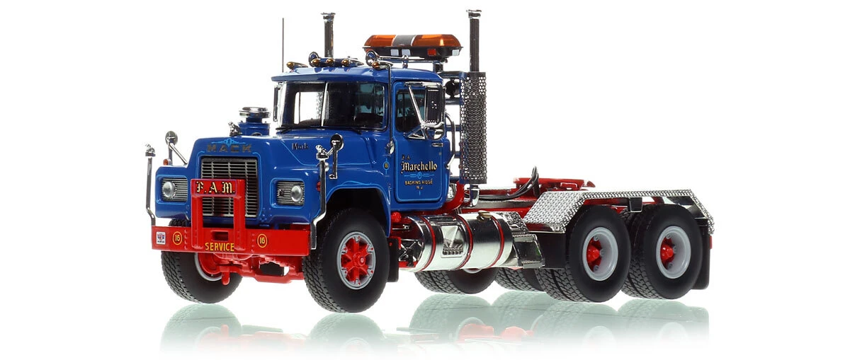 1:50 scale diecast model of F.A. Marchello 1985 Mack R688ST tandem axle tractor