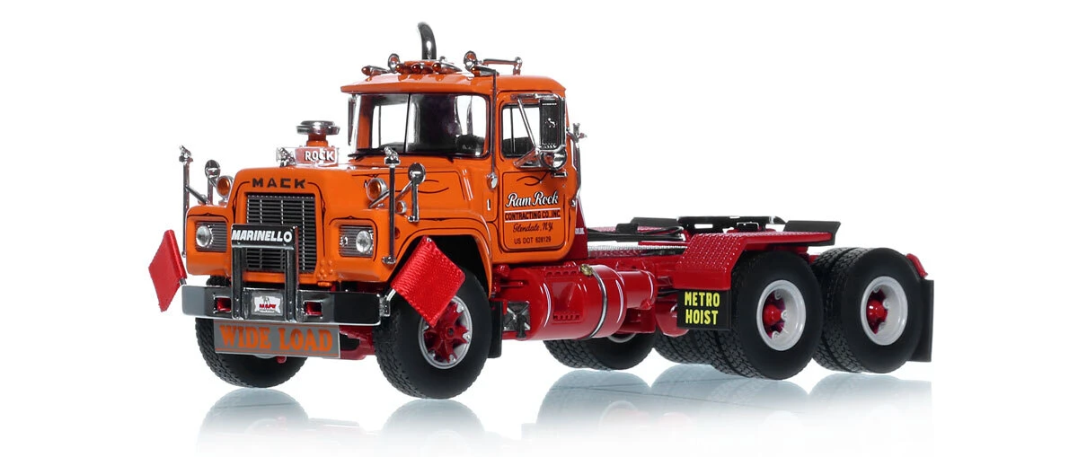 1:50 scale diecast model of Ram Rock Contracting Company 1985 Mack R686SX Tandem Axle Tractor