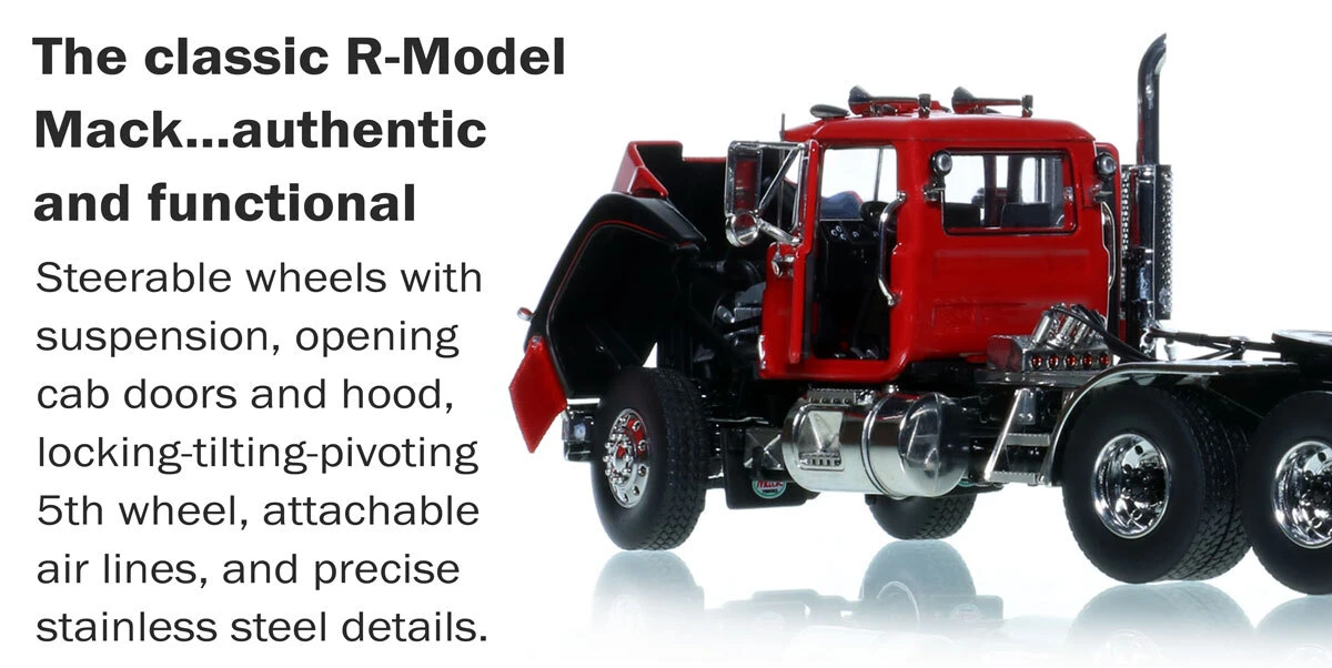 Functions of 1:50 Scale Diecast Model of Manchester Bros. 1989 Mack R688ST Tandem Axle Tractor