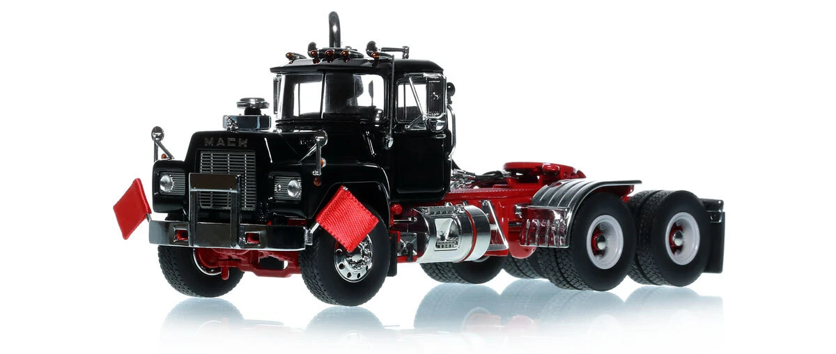 1:50 scale diecast model of Mack R600 Tandem Axle Tractor - Black over DHH Red