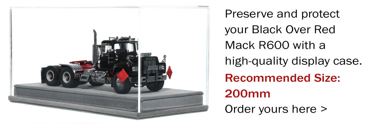 Display Case for 1:50 Scale Diecast Model of Mack R600 Tandem Axle Tractor - Black over DHH Red