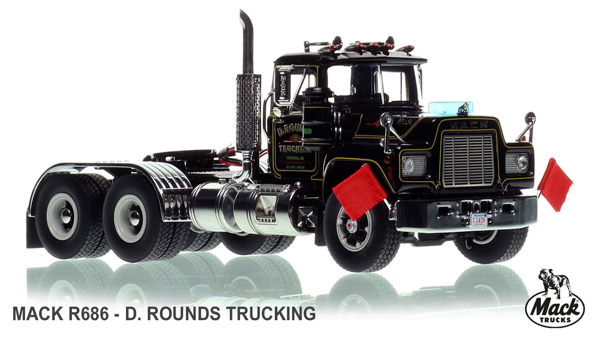 1:50 scale diecast model of D. Rounds Trucking 1979 Mack R686 tandem axle tractor