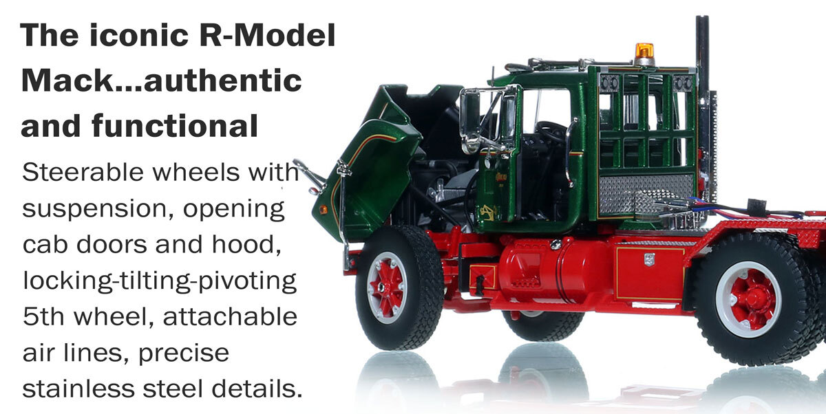 Functions of 1:50 Scale Diecast Model of Roger E. Gerhart 1990 Mack R688SX Tandem Axle Tractor