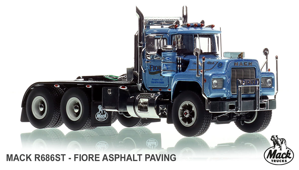 1:50 scale diecast model of Fiore Asphalt Paving 1987 Mack R686ST tandem axle tractor