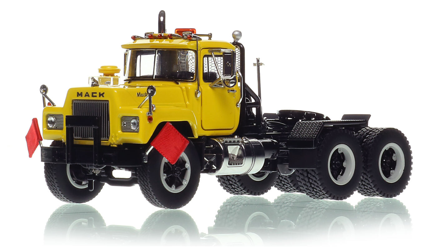 1:50 Scale Diecast Model of Mack R600 Tandem Axle Tractor - Yellow 1021 over Black