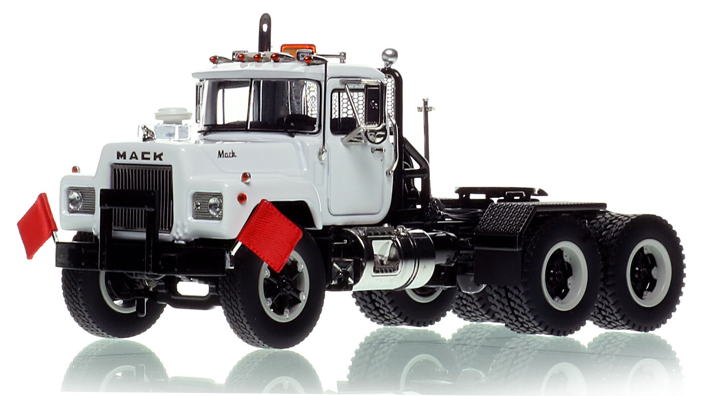1:50 Scale Diecast Model of Mack R600 Tandem Axle Tractor - White over Black