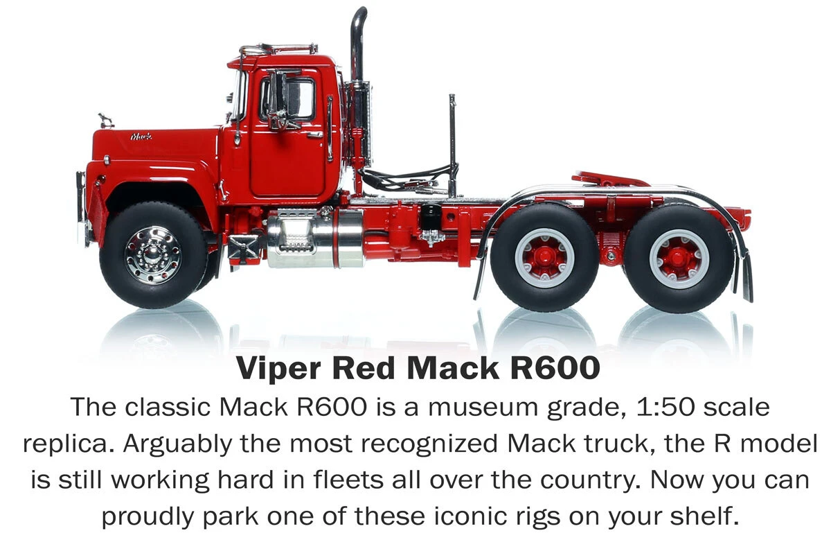 Description of 1 :50 Scale Diecast Model of Mack R600 Tandem Axle Tractor - Viper Red