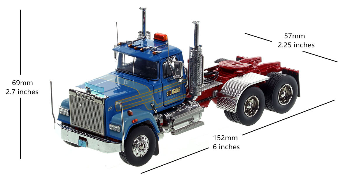 Dimensions of the 1:50 scale Sid Kamp Trucking 1987 Mack Superliner