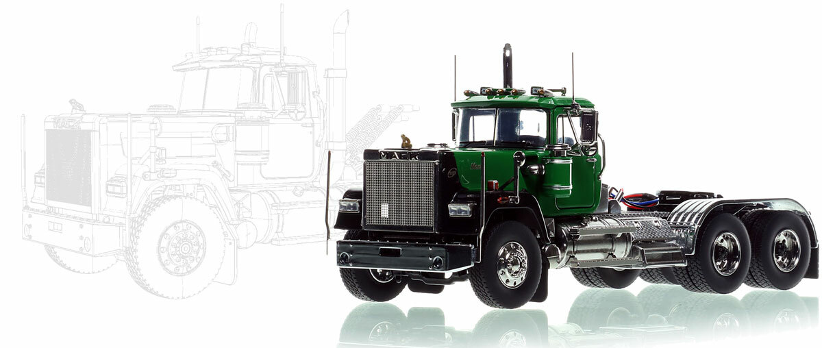 Green over Black Mack Superliner Tandem Axle Tractor