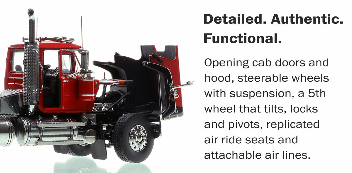 Mack Superliner Tandem Axle Tractor - Red over Black Features