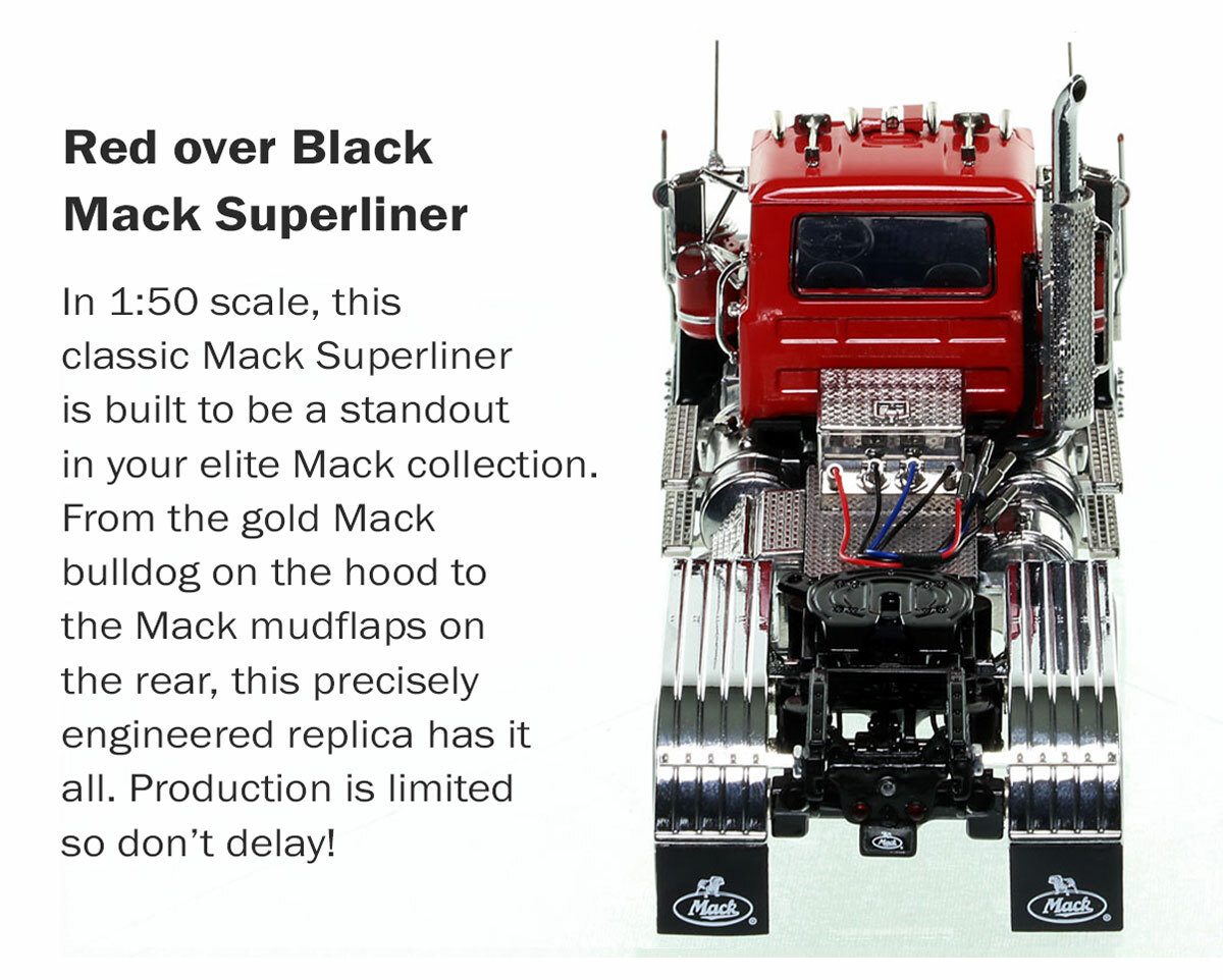 Mack Superliner Tandem Axle Tractor - Red over Black Dimensions