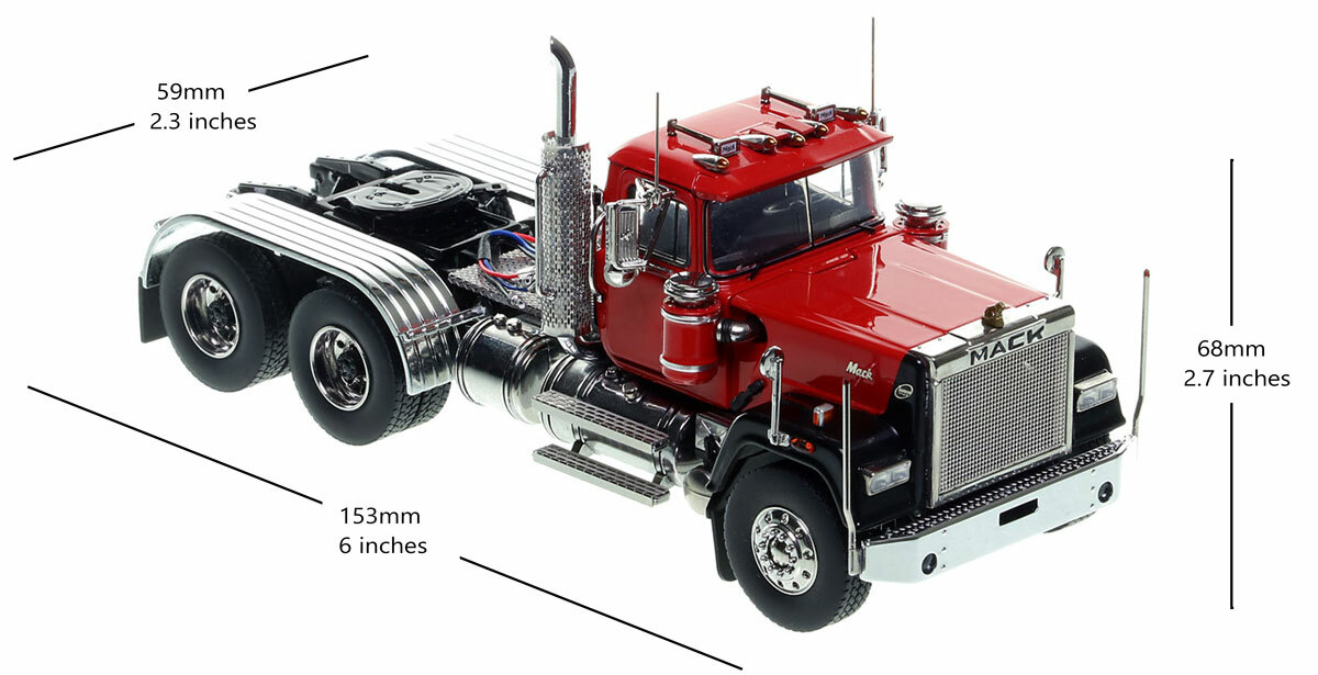 Mack Superliner Tandem Axle Tractor - Red over Black Specs