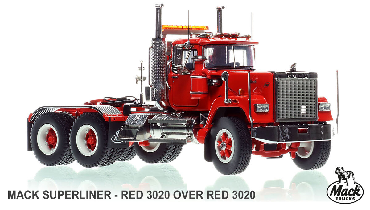 1:50 scale diecast model of Mack Superliner Heavy Spec Tandem Axle Tractor - Red over Red