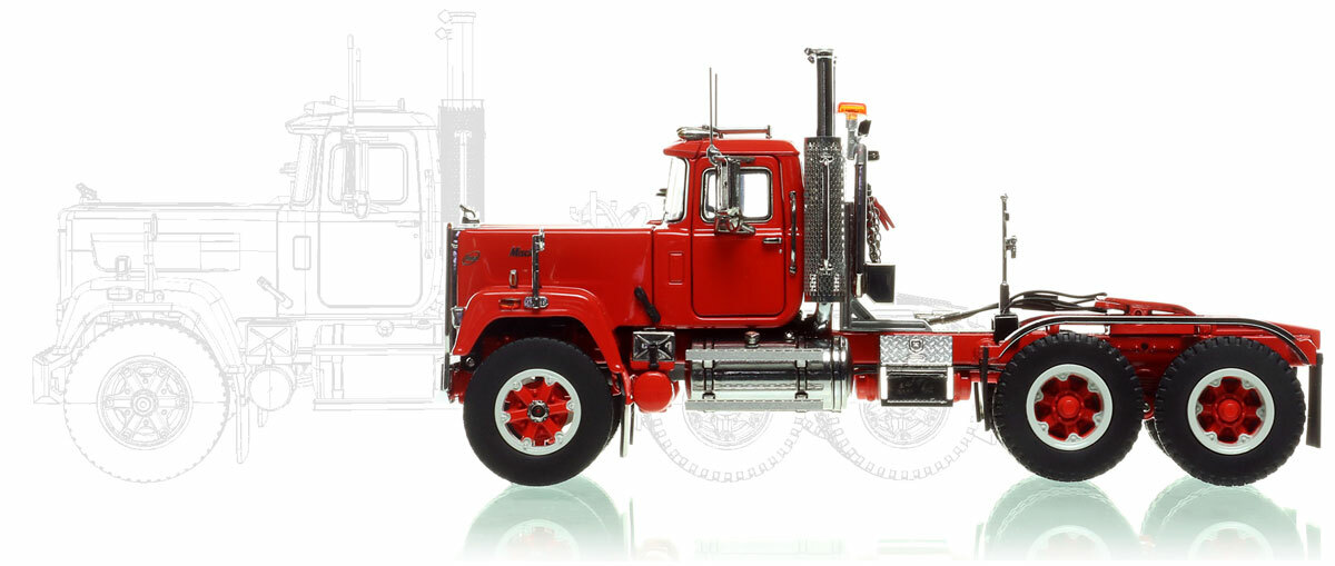 Red over Red Mack Superliner Heavy Spec Tandem Axle Tractor