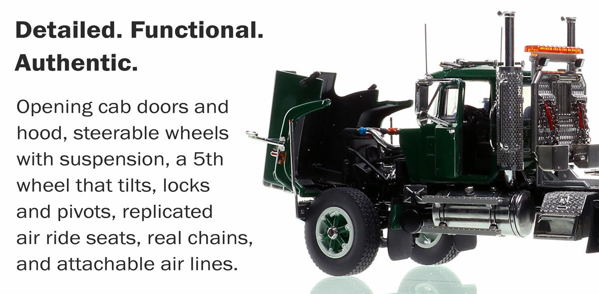 Mack Superliner Heavy Spec Tandem Axle Tractor - Green over Black Features