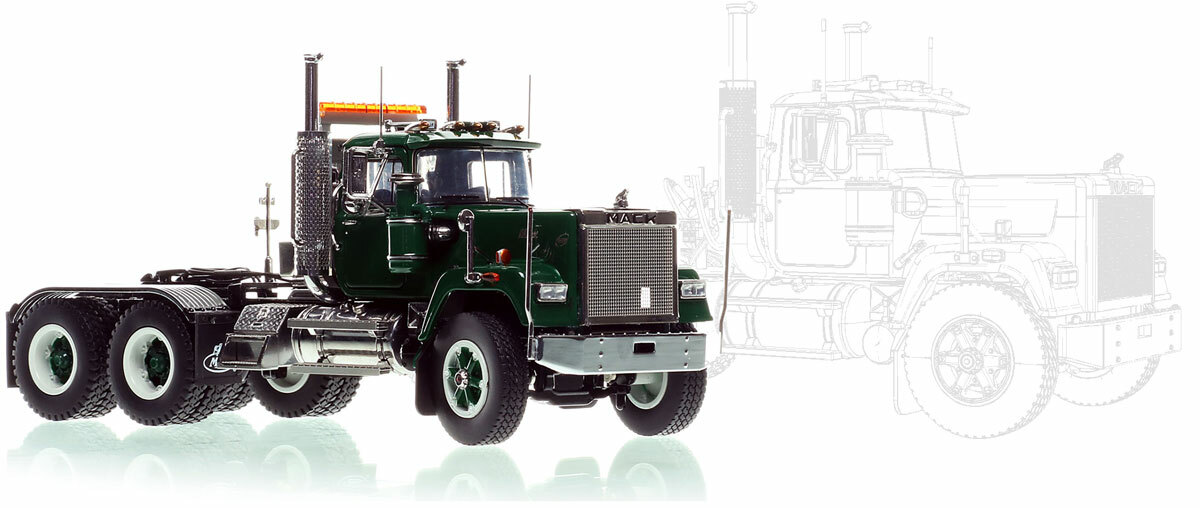 Green over Black Mack Superliner Heavy Spec Tandem Axle Tractor