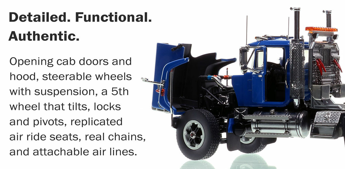 Mack Superliner Heavy Spec Tandem Axle Tractor - Blue over Black Features