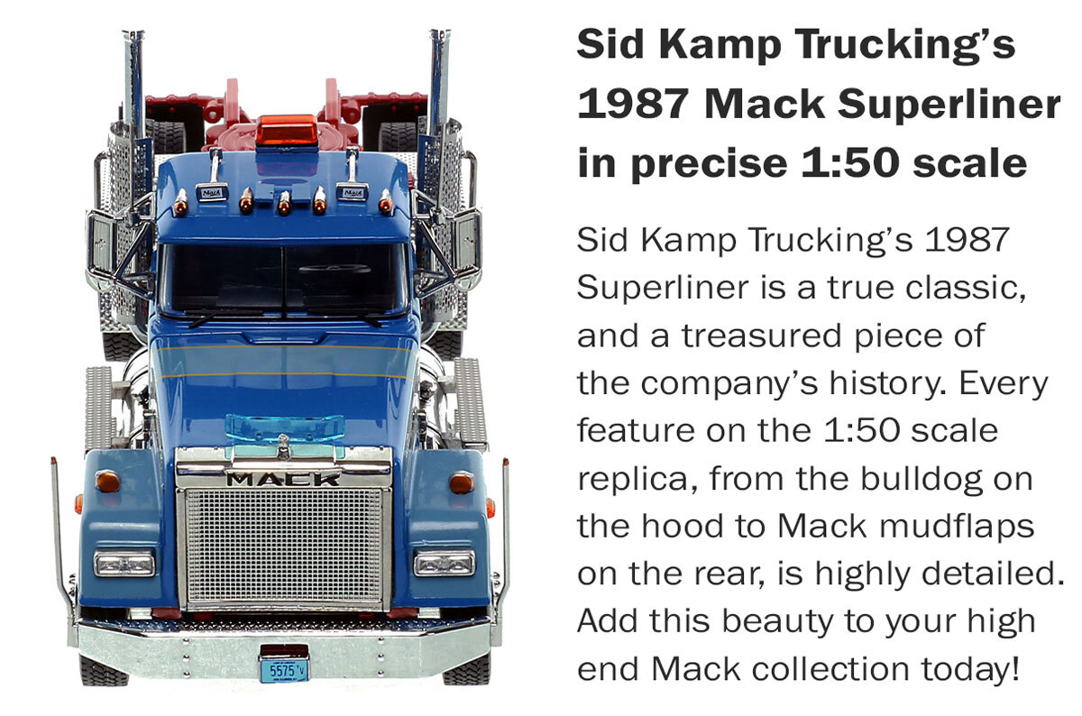 1:50 scale model of Sid Kamp Trucking 1987 Mack Superliner