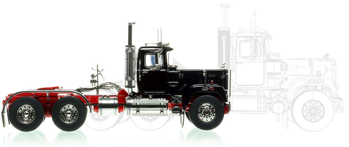 Black over Red Mack Superliner Tandem Axle Tractor