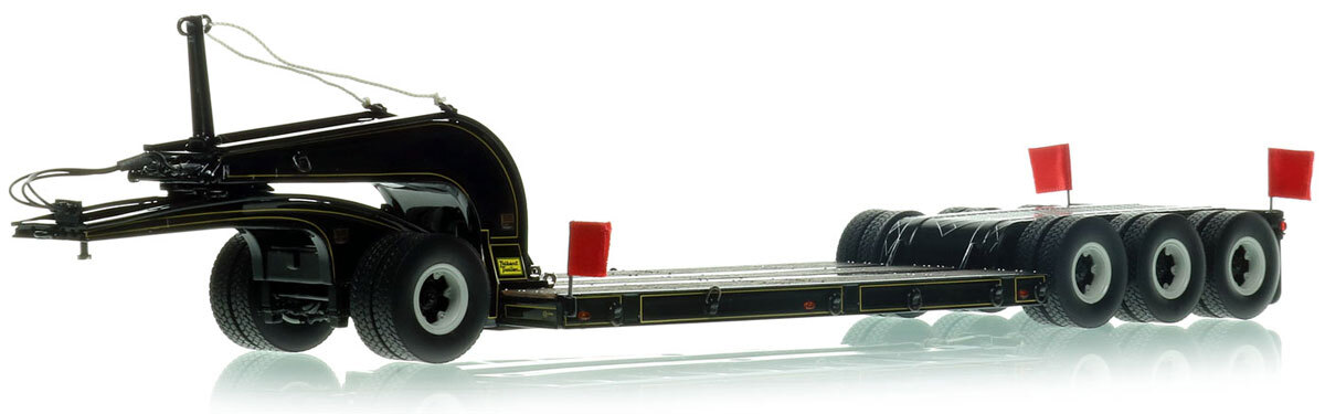1:50 scale diecast model of 1960s Talbert 60-Ton Cableneck Lowbed with Single-Axle Dolly - Sid Kamp Trucking