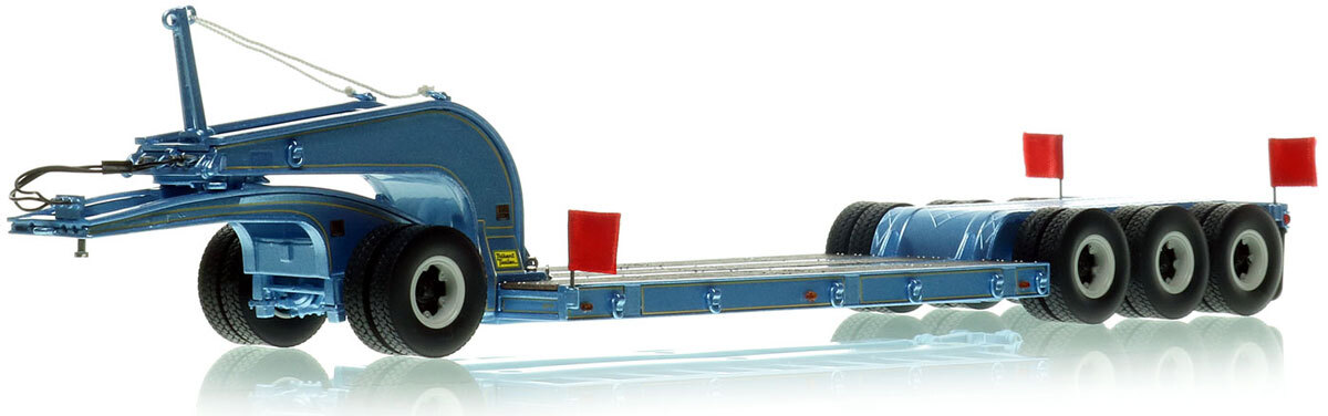 1:50 scale diecast model of 1960s Talbert 60-Ton Cableneck Lowbed with Single-Axle Dolly - DeBerardinis Heavy Haul