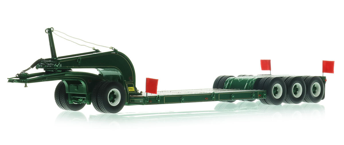 1:50 scale diecast model 1960s Talbert 60-Ton Cableneck Lowbed with Single-Axle Dolly - B. Lawler Green