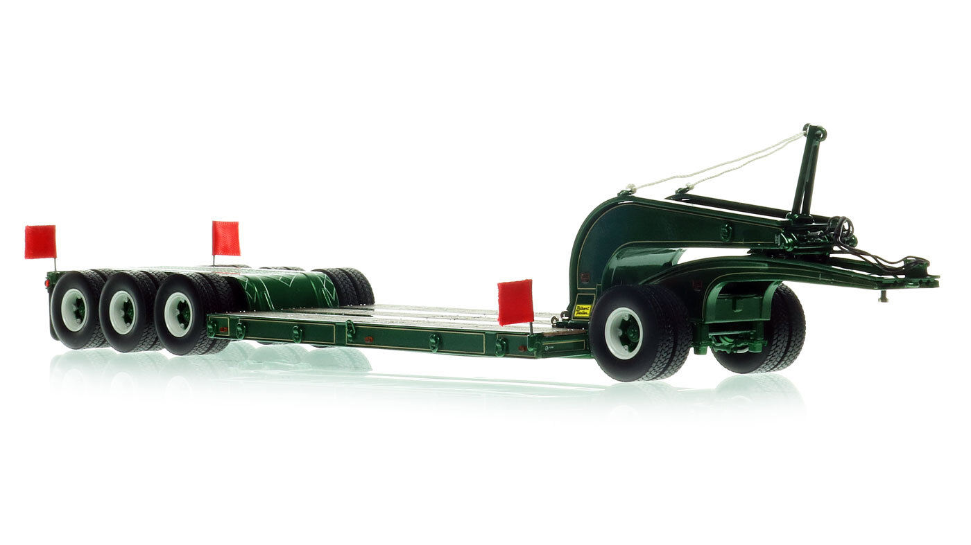 1:50 Scale Diecast Model of 1960s Talbert 60-Ton Cableneck Lowbed with Single-Axle Dolly - B. Lawler Green