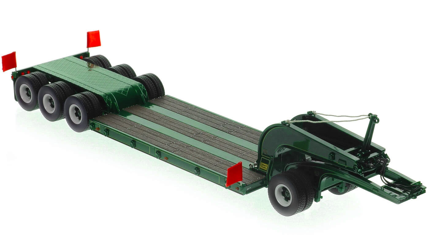1:50 Scale Diecast Model of 1960s Talbert 60-Ton Cableneck Lowbed with Single-Axle Dolly - B. Lawler Green