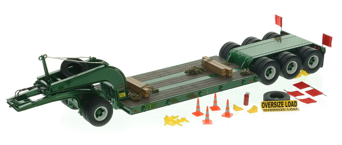 1:50 scale diecast model 1960s Talbert 60-Ton Cableneck Lowbed with Single-Axle Dolly - B. Lawler Green