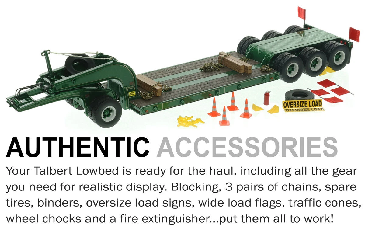Accessories included with 1:50 scale 1960s Talbert 60-Ton Cableneck Lowbed with Single-Axle Dolly - B. Lawler Green